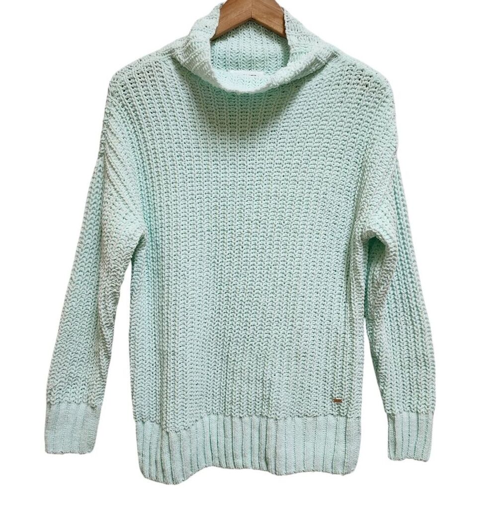Pink Victoria's Secret Green Oversize Loose Knit Turtleneck Sweater Women Sz XS